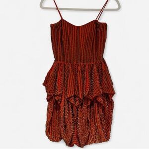 French Connection Brown and Orange Ruffled Tiered Sundress